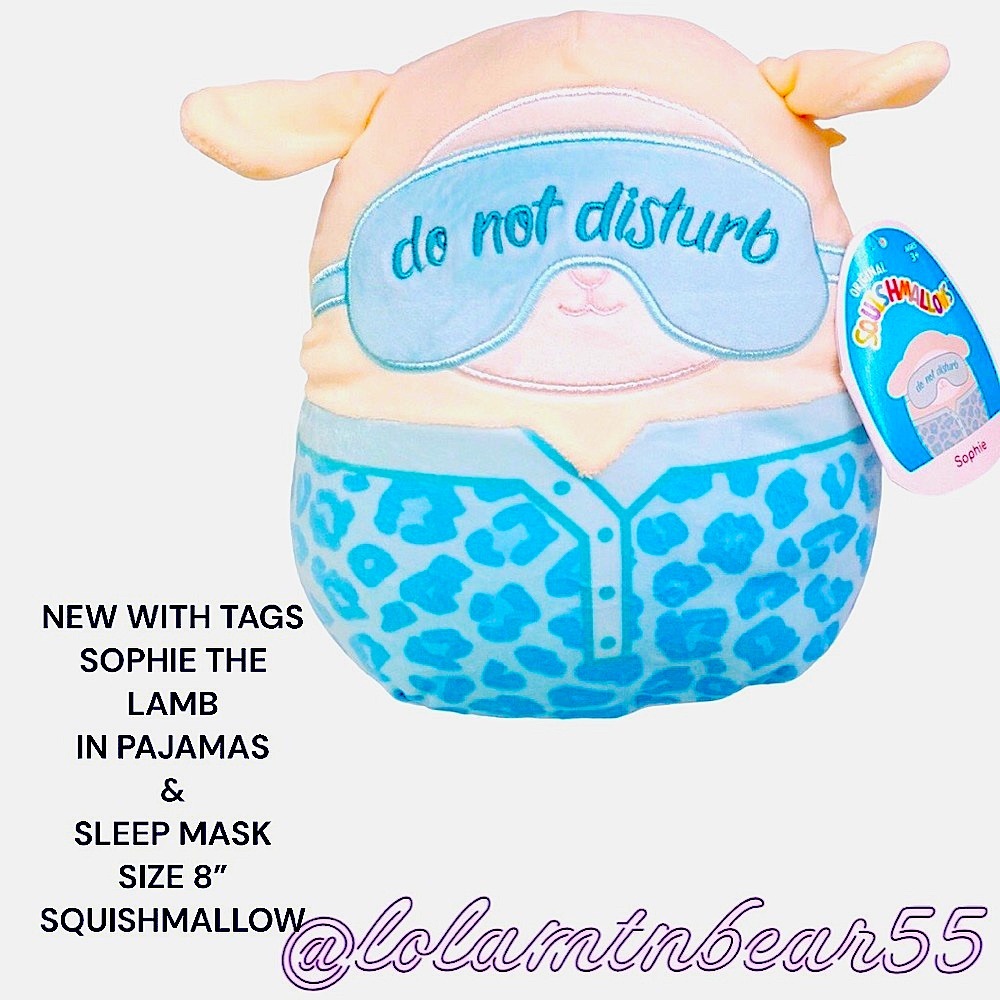 NEW WITH TAGS SOPHIE THE LAMB IN PAJAMAS & SLEEP MASK SQUISHMALLOW-SIZE 8”